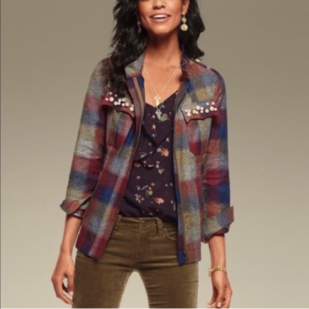 CAbi Collage plaid embellished jacket 3555
